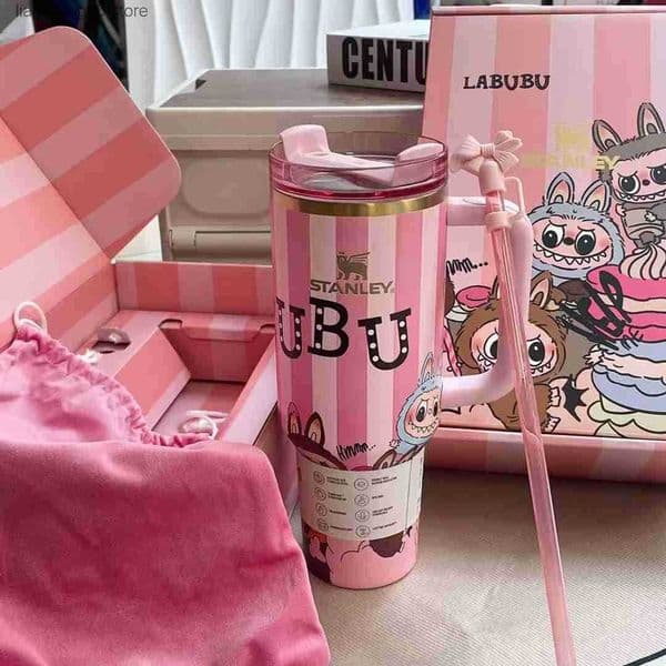Stanley x Labubu 40oz Tumbler | Cute Cartoon Collectible | Insulated Sweat-Proof w/ Carry HandlePink style L250704