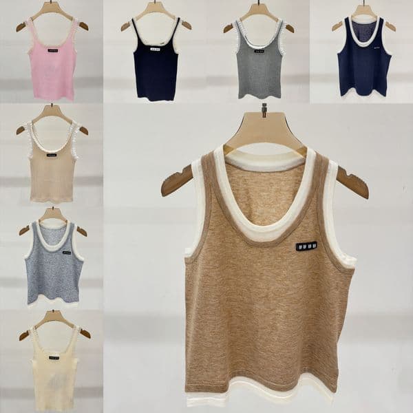 Women Hollow Vest Designer Casual Fake Two Piece Tank Tops Outdoor Sleeveless Tops Designer Sexy Camis Summe miumius miumiue miu miu miumiushirt miumiutop KV22