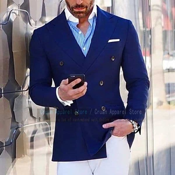 Formal Classic Business Jacket Pants Outfit Casual Navy Blue Male Suit 2 Pieces Slim Fit Custom Made Double Breasted Men Blazer X250704