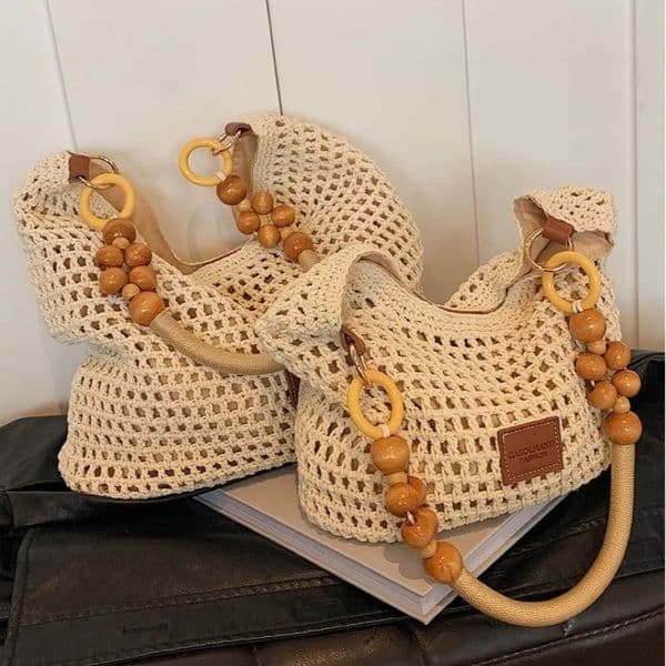 Beach Summer Bag for Women Mesh Woven Shoulder Bag Adjustable Strap Handbag Large Capacity Hobo Bag for Travel Vacation 250701