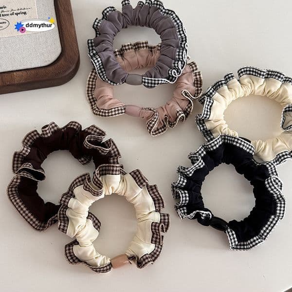 Plaid Lace Small Tie Internet Celebrity Style Ponytail Bun Rope Elastic Band Non-Damaging Hair Accessory ddmythur