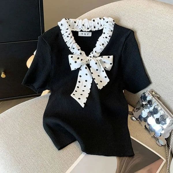 Bow Tie Chiffon Shortsleeved Tshirt for Women Unique and Stylish Summer Top 250703BJ