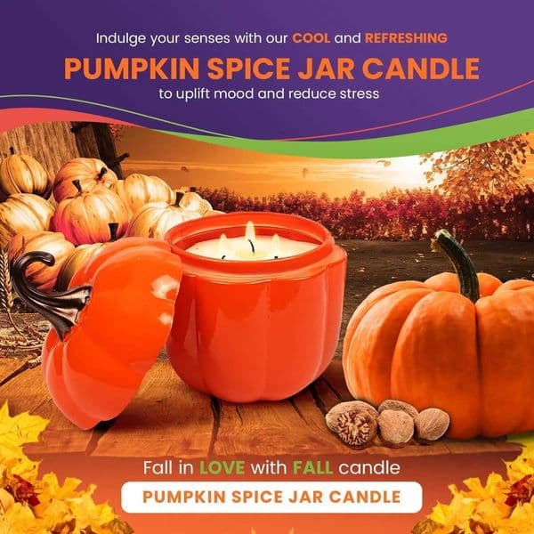 Pumpkin Spice Candle - 55 Hours Burn - 16 oz Large Soy Candle with 3-Wicks - Fall Scented in The Shape of a Pumpkin W250704 Z260527