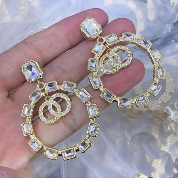 Gold Plated Double Letters Copped Earrings Jewelry Woman Crystal Rhinestone Earings Designer Party Gift Z260203