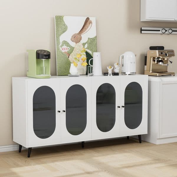 Contemporary Style Sideboard With 4 Acrylic Doors, Freestanding Storage Cabinet Console Table Suitable For Kitchen, Living Room, Hallway, Office