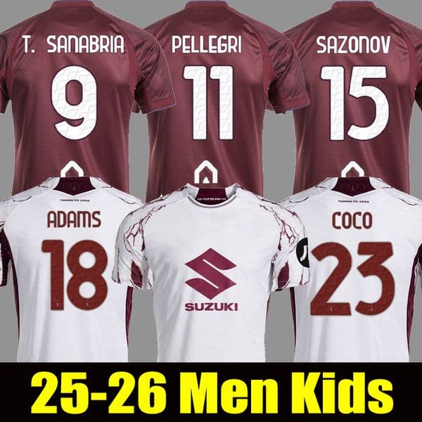 25 26 FC Torinos PELLEGRI soccer jerseys SAZONOV 2025 2026 maglia da calcio Home Away ZIMA T. SANABRIA LUKIC SINGO Men Kids kits Football shirts