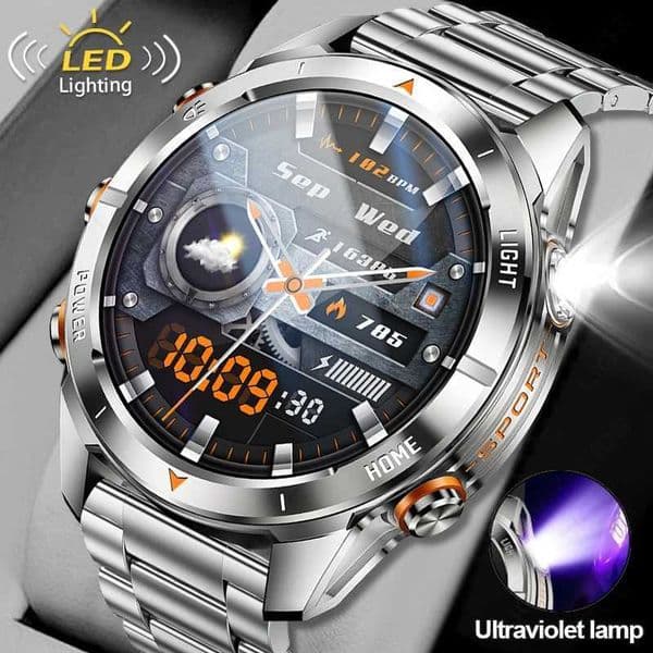 2025 New For Outdoor Military Smart Watch Men 1.46 AMOLED BT Call IP69K 10ATM Waterproof LED Flashlight Sports Bracelet XJ250705