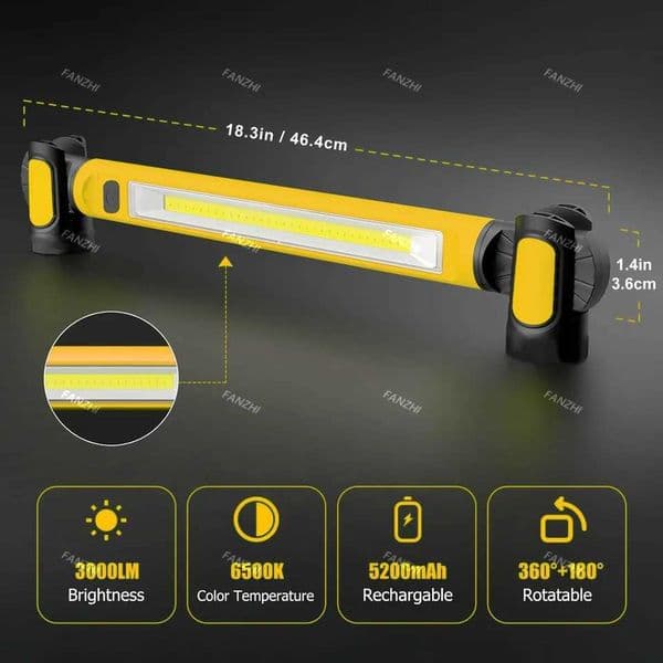 Super Bright Magnetic Work Light Built-in 5200mAh Rechargeable Battery Underhood Work Lamp Bar For Car Repair Outdoor Lighting Z250705