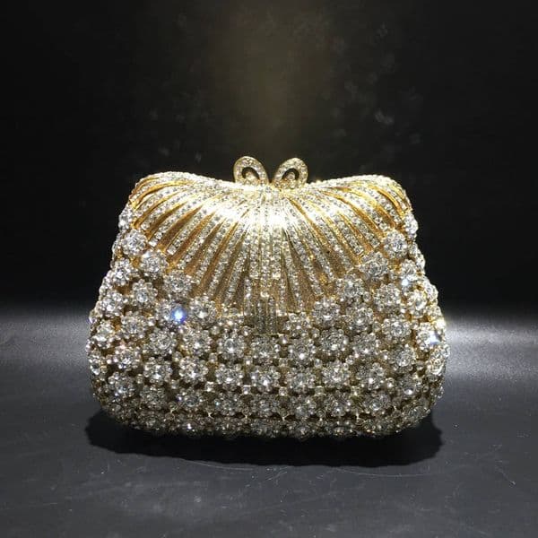 Women Gold Color Flower Rhinestones Clutch Bags Crystal Evening Purse Stones Metal Clutches Small Minaudiere Handbag Wedding Bag high-quality