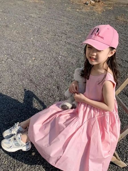 Summer Kids Girl Sleeveless Korean Childrens Clothing Girls Small Fresh Solid Color Cotton Princess Dress 250704