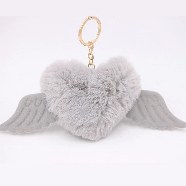 Cute Girls Fluffy Rabbit Fur Angel Wing Keychain Women Pompon Heart Fur Ball Key Ring Car Bag Pompom Trinket Jewelry Party Gift 250701BJ