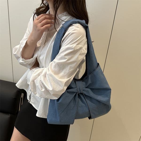 Free Shipping Designer Large Capacity Casual New Fashion Simple Denim Exquisite Bow Commuter Shoulder Handheld Tote Bag Luxury Student Classroom Leisure Bag
