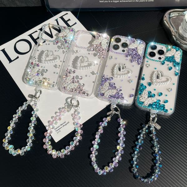 Luxury 3D Love Heart Bling Diamond Cases For Iphone 17 Air 16 15 14 Pro Max 13 12 11 X XR XS 8 7 Plus Shinny Hard PC Acrylic TPU Rhinestone Butterfly Clear
