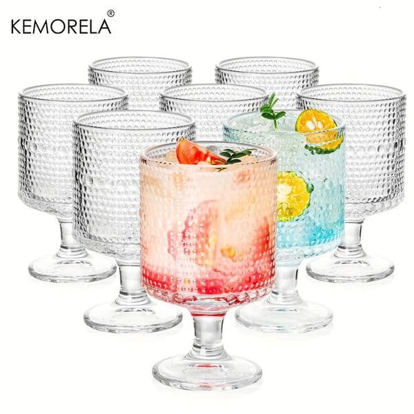 8PCS/Set Vintage Wine Drinking Goblet Glasses Romantic Water Goblets Glassware Set Hobnail Goblet Glasses Cocktail Glass Set 250704