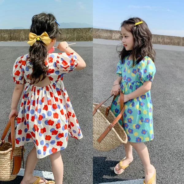 Summer Girls Dress Small Fresh Flower Dress Halter Temperament Short-Sleeved Princess Dresss Baby Kids ChildrenS Clothing 250704