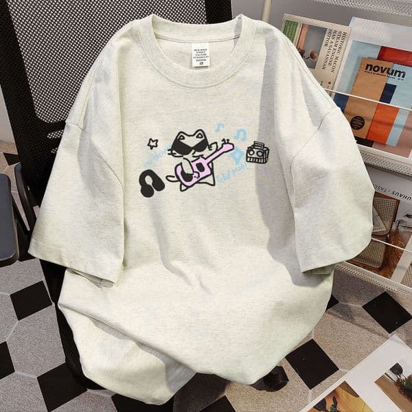 Heavyweight Pure Cotton Trendy American Graffiti Cat Print T-shirt For Men 2025 Summer Designer Short Sleeves New Hong Kong Style Loose Short Sleeve Ins