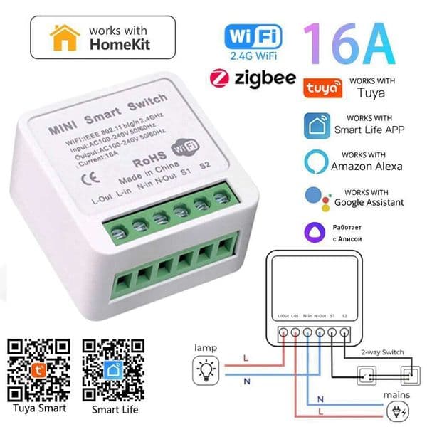Tuya Home Zigbee Wifi Smart Switch With Power Monitor 16A Mini Breaker Voice Control For Homekit Siri Alexa Google Alice