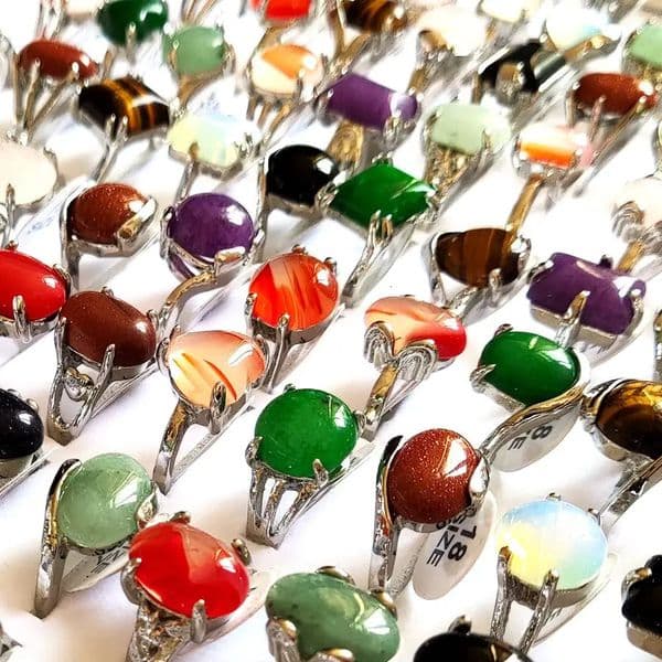 12pcslot Womens Charm Ring Silver Plated Colorful Natural Stone Rings Vintage Wedding Jewelry Gifts 250624