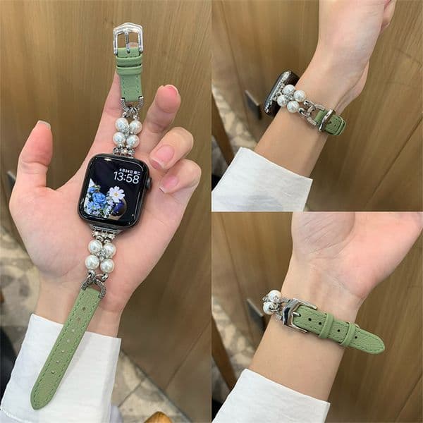 Luxury Leather Pear Watch Band Straps for Apple Watch 38mm 40mm 41mm 42mm 44mm 45mm 49mm Metal Diamond Charms Accessories Charm for iWatch Series 10 9 8 7 6 5 4 3 2 1 SE Ultra