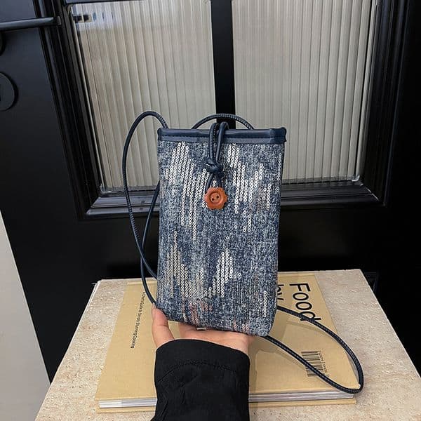 Free Shipping Designer Summer Trendy Mobile Phone Bag For Women New Fashion Denim Sequin Vertical Bag Stylish Versatile Shoulder Crossbody Bag