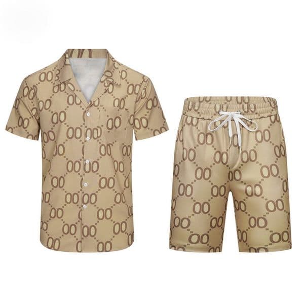 Summer Mens Casual Shirts Suits Hawaiian Shirt Shorts Suit with Flower Letter Prints