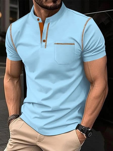 Europe and the United States summer golf casual sports shirt stand collar men fitness Cotton blended POLO shirt muscle men 250704
