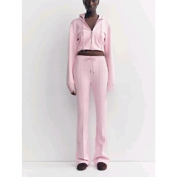 Spring Womens Long Sleeve Hoodie and Sweatshirt Doublesided Elastic Sweatpants Zipper Closure Casual Sportswear Set 250704