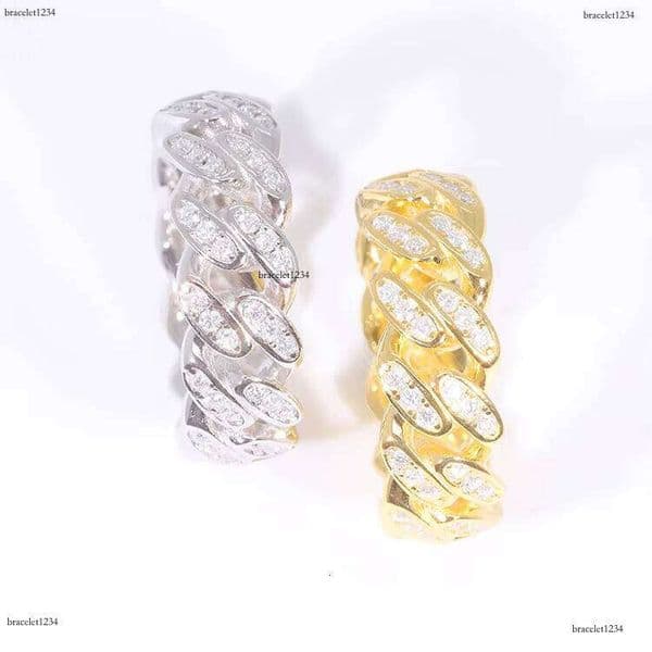 Hot Sale Cuban S Sier Gold Plated Iced Out Moissanite Dia Ring Single Row Hip Hop Rings for Men Jewelry