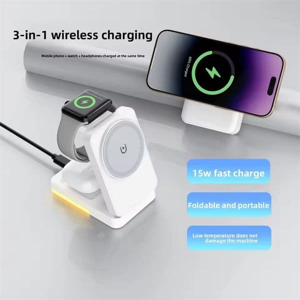 Wireless Charger Storage folding magnetic 3-in-1 magsafe charger for iPhone 16 15 14 13 Fast Charging Folding Apple Watch Airpods