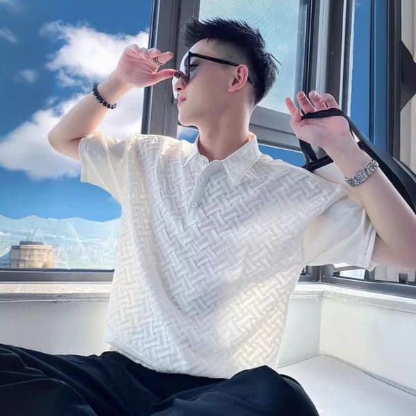 Summer Thin Polo Designer Short Sleeves Shirt Men Short Sleeve Cool Slim Fit Korean Style Trendy Brand Internet Celebrity Patchwork Half Sleeve Turn-down
