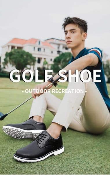 Mens Golf Shoes - Non-Slip Movable Spikes & Leather Upper Waterproof Design,Fashionable Athletic Golfing Boots for Gentlemen