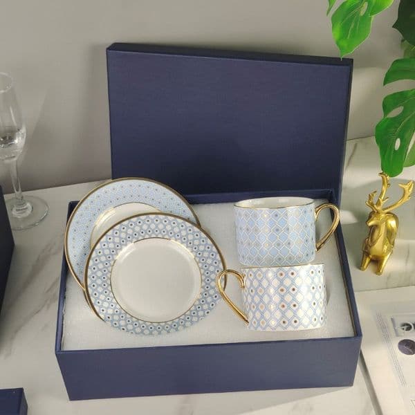 Coffee Tea Sets Blue Star Bone China Gold Plated Coffee Cup Saucer Tea Cup Saucer K260225 Y260520