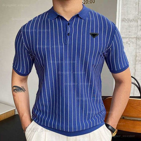 Men's Sweaters Designer Men summer new striped sweater Slim fitting short sleeved lapel business polo shirt