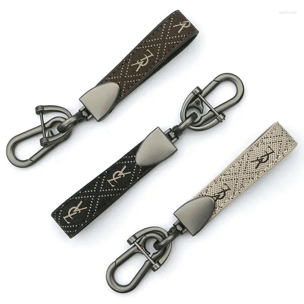 Keychains Luxury Genuine Leather Lanyard Keychain Men Women Square Pattern Gunmetal Buckle Car Keyrings Holder Jewelry Chaveiro Key Chains