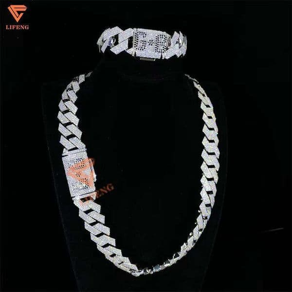 Hip Hop Jewelry Icde Out 23mm VVS Moisssanite Sier Dia Mossanite Cuban Link Chain Moissanite Necklace for Men