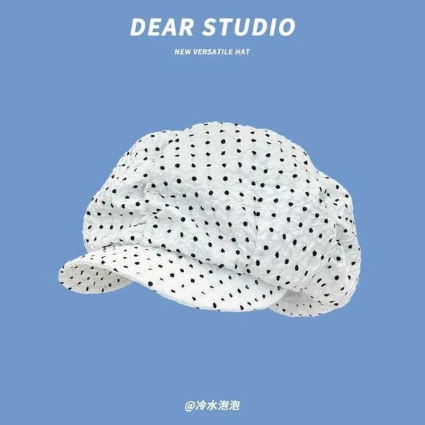 Ins Fashion Polka Dot Print Oversized Cloud Octagonal Hats Women Summer Thin Breathable Versatile Show Face Small Berets Cap Y2k Z250705