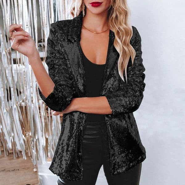 Women Shinny Sequins Blazer Casual Long Sleeve Shimmer Glitter Party Shiny Lapel Jacket Coat Fall Rave Outerwear Mujer 250625