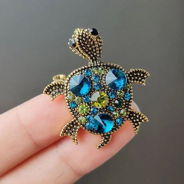 Small Turtle Rhienstone Brooches For Women Girls Boys Colorful Blue Crystal Cubic Zircon Animal Pin Fashion Alloy Accessories 250625