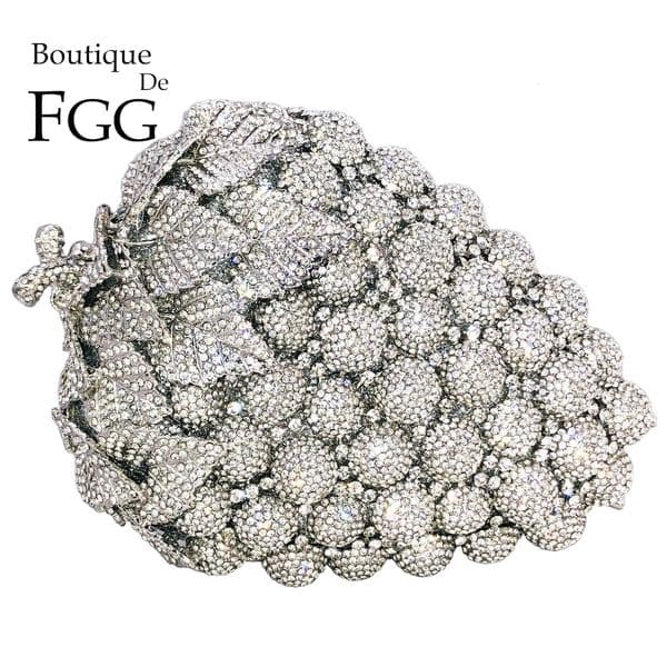 Boutique De FGG Novelty Grapes Clutch Women Crystal Silver Evening Bags Wedding Party Rhinestone Minaudiere Purses and Handbags 250707BJ