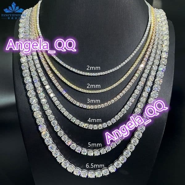Pass Diamond Tester Large Stock Hip Hop Jewelry 3mm-6mm 925 Silver Iced Out VVS Moissanite Diamond Tennis Chain Necklaces