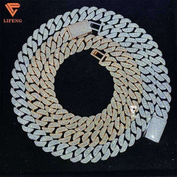 10mm 12mm 14mm Lced Out Hip Hop Fine Jewelry Necklace Rose Gold Sliver Vvs Moissanite Dia Miami Cuban Link Chain