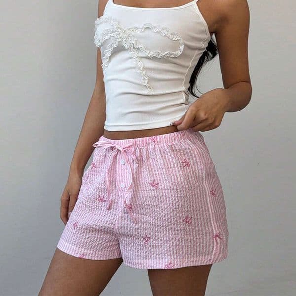 Sexy Pink Summer Vacation Style Beach Shorts Polyester Wide-Leg Hot Pants For Women B5