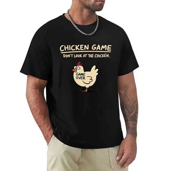 Chicken Game Dont Look At The Chicken Pattern Print T-Shirt Men Casual Daily Outdoor Round Neck Short Sleeve T Shirt Mens Top XJ250707
