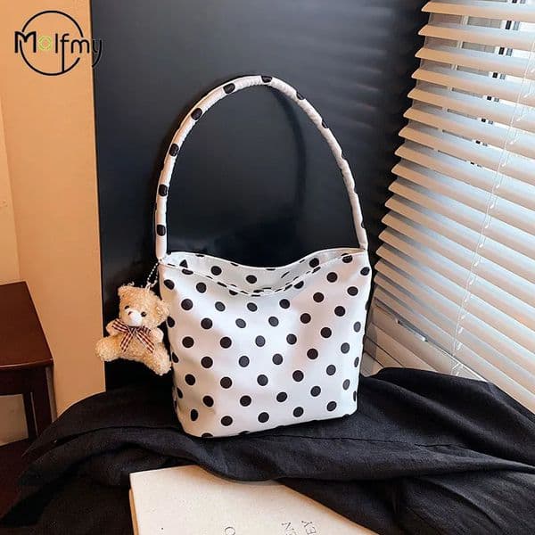 Crossbody Tote Bag Polka Dot Shoulder with Pendant Fashionable Canvas Single Satchel for Trendy Handbag 250703