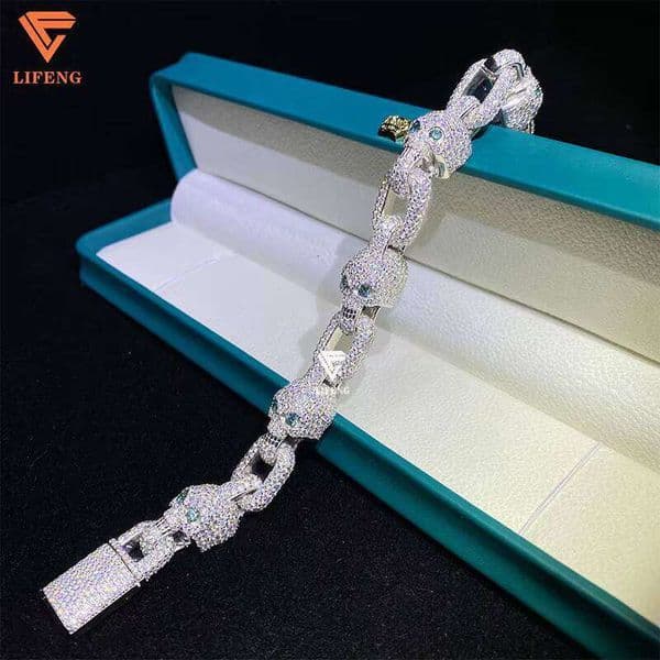 Lifeng Customized New Design Men Jewelry 13MM Sier VVS Moissanite Iced Out Green Eye Skull Link Chain Necklace