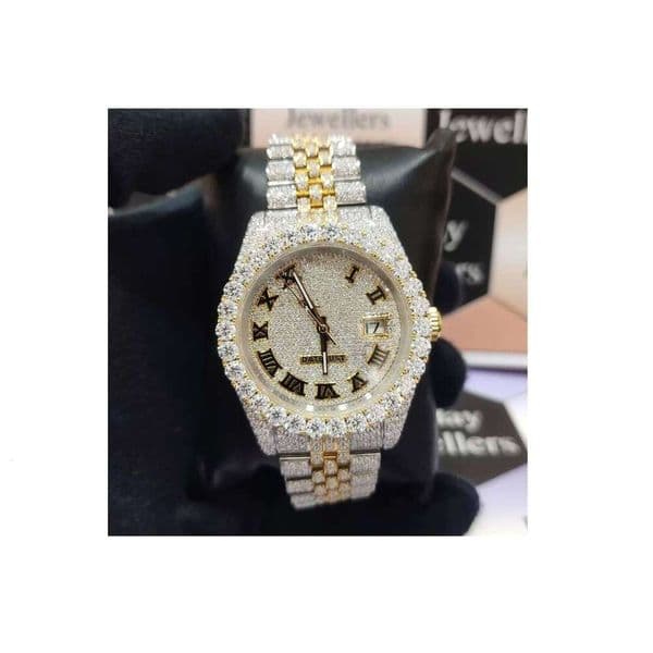 Handmade 41mm VVS Moissanite Dia Studded Iced Watch Automatic Movement Premium Quality Steel Case Glass Dial Him