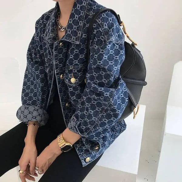 Loose Long Sleeve Denim Jacket Women's Casual Floral Embroidery Autumn Top Full Print Korean Style Early Spring Outerwear