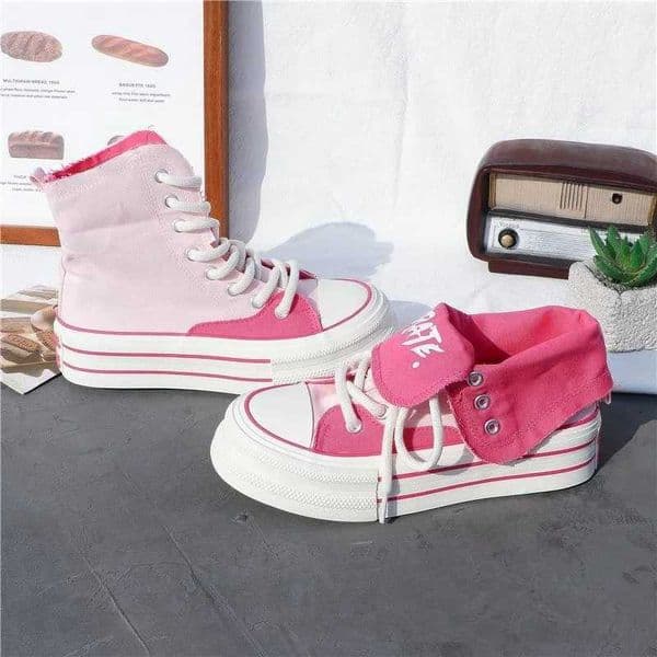 High Top Wen Canvas Thick Sole Girls Students Sneakers Lace Up Tur-Over Edge Dual Purpose Sport Shoes Summer Y250708