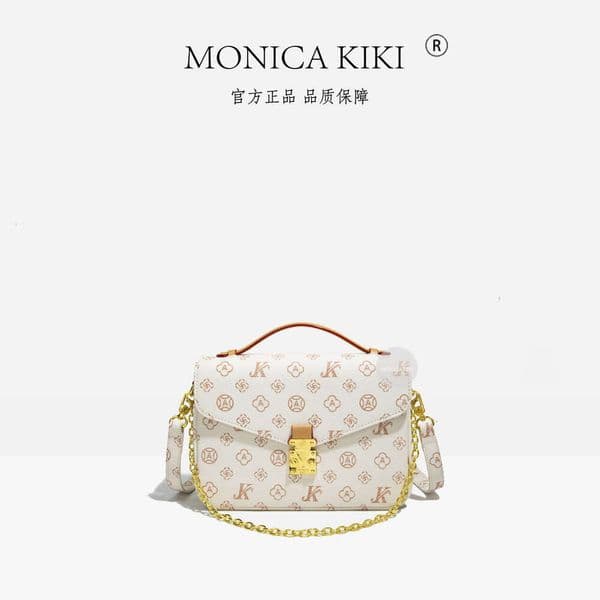 Monica Qiqi White Letter Free shipping Flip Messenger Small Square Bag for Women 2025 New Chain Light Luxury Vintage High-end Feel