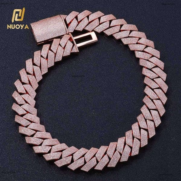 NUOYA Women's Hip Hop Necklace 26mm Iced Prong Link Chain Rose Gold Plated Brass 6 Row Dia Cuban Chains